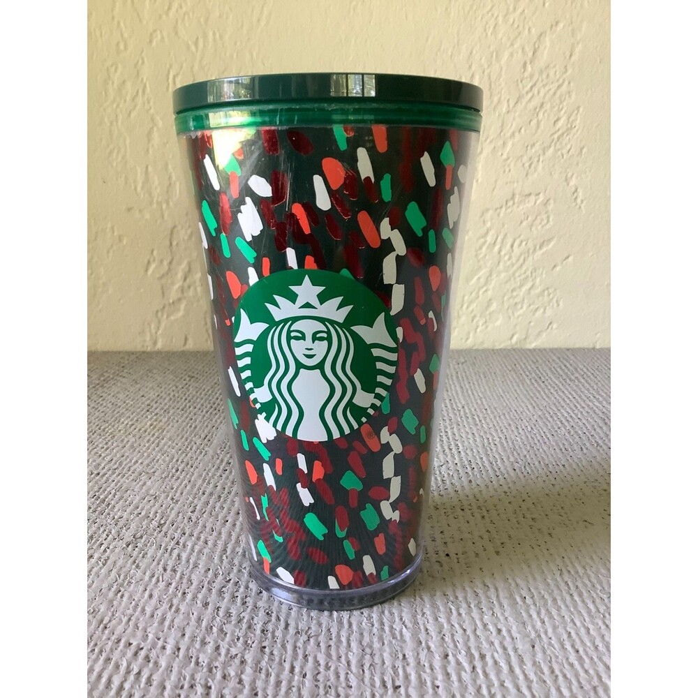 Starbucks 2019 Green Confetti Christmas Holiday Tumbler 12oz Good Shape